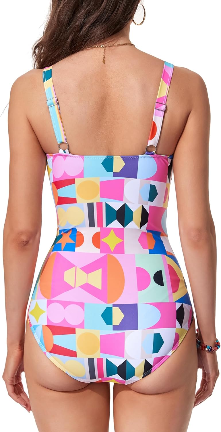 Smismivo Tummy Control Swimsuits for Women Slimming One Piece Bathing Suit Retro Ruched Push Up Vintage Padded Swimwear - Image 2