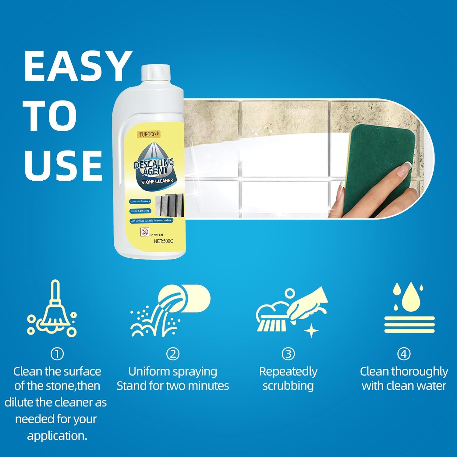 500ml Heavy-Duty Marble & Granite Cleaner –Yellowing & Limescale Remover for Tile, Concrete & Natural Stone – Restores Shine for Bathroom, Kitchen, Patio & Outdoor Stone Surfaces