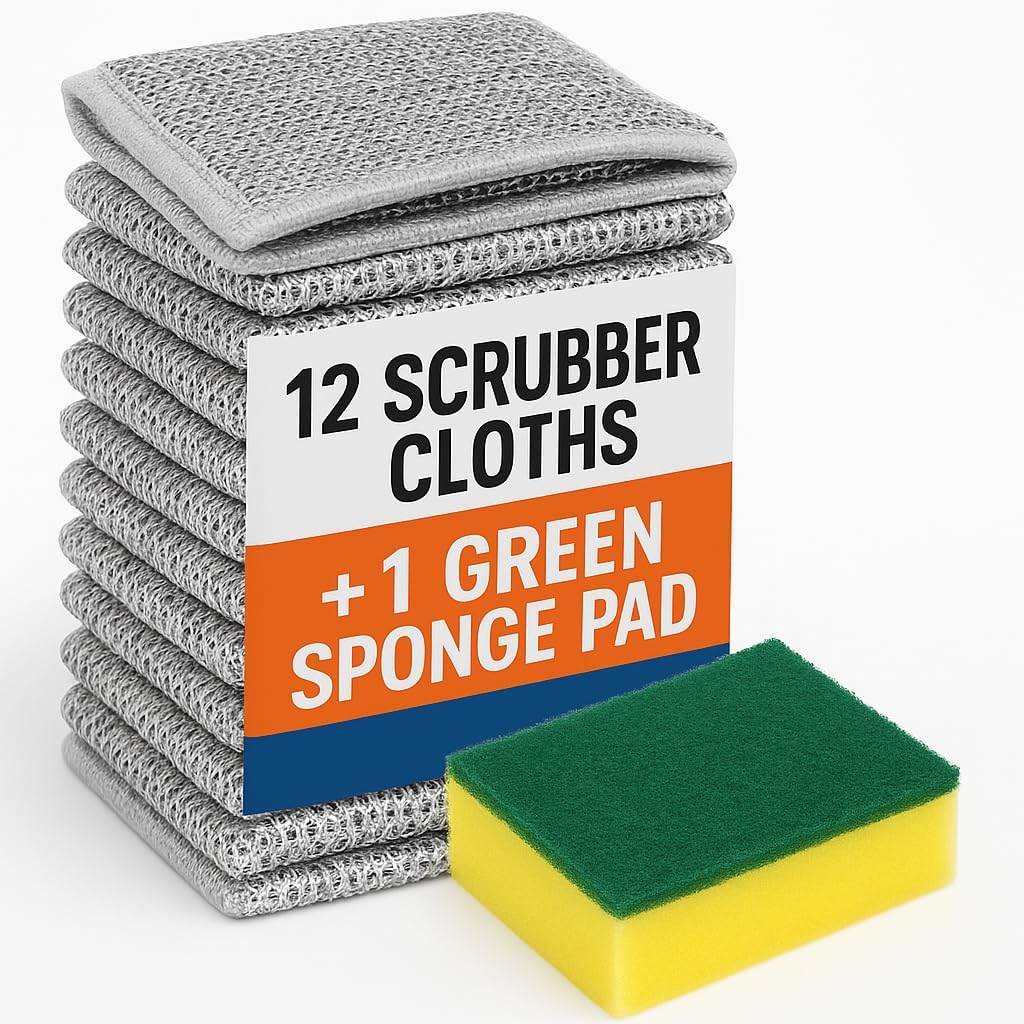 12 Pcs Multipurpose Wire Dishwashing Rag, Non-Scratch Wire Dish Cleaning Cloths for Wet and Dry, Reusable 3 Layer Steel Scrubber for Kitchen, Powerful Dishcloth Cloth for Cookware, Dish, Stove 8"x8" image 5