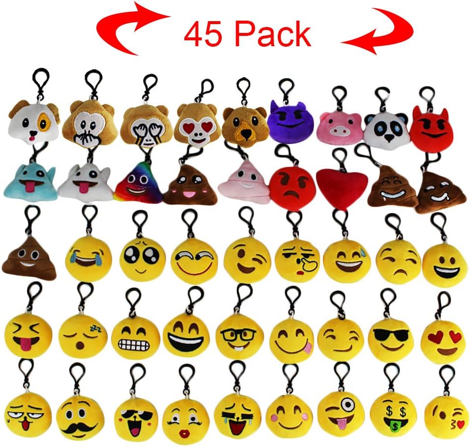 Superi Emoji Stuff Keychain Mini Plush Poop Pillows Backpack Clips Key Chain Decorations Party Favors for Kids 45Pcs