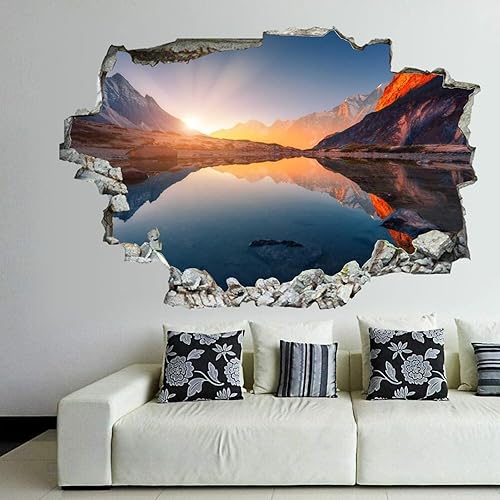 Calcomanías de pared rotas 3D, diseño de Nepal, escena increíble con Himalaya, 36 x 24 pulgadas, vinilo de pared extraíble, decoración de pared de