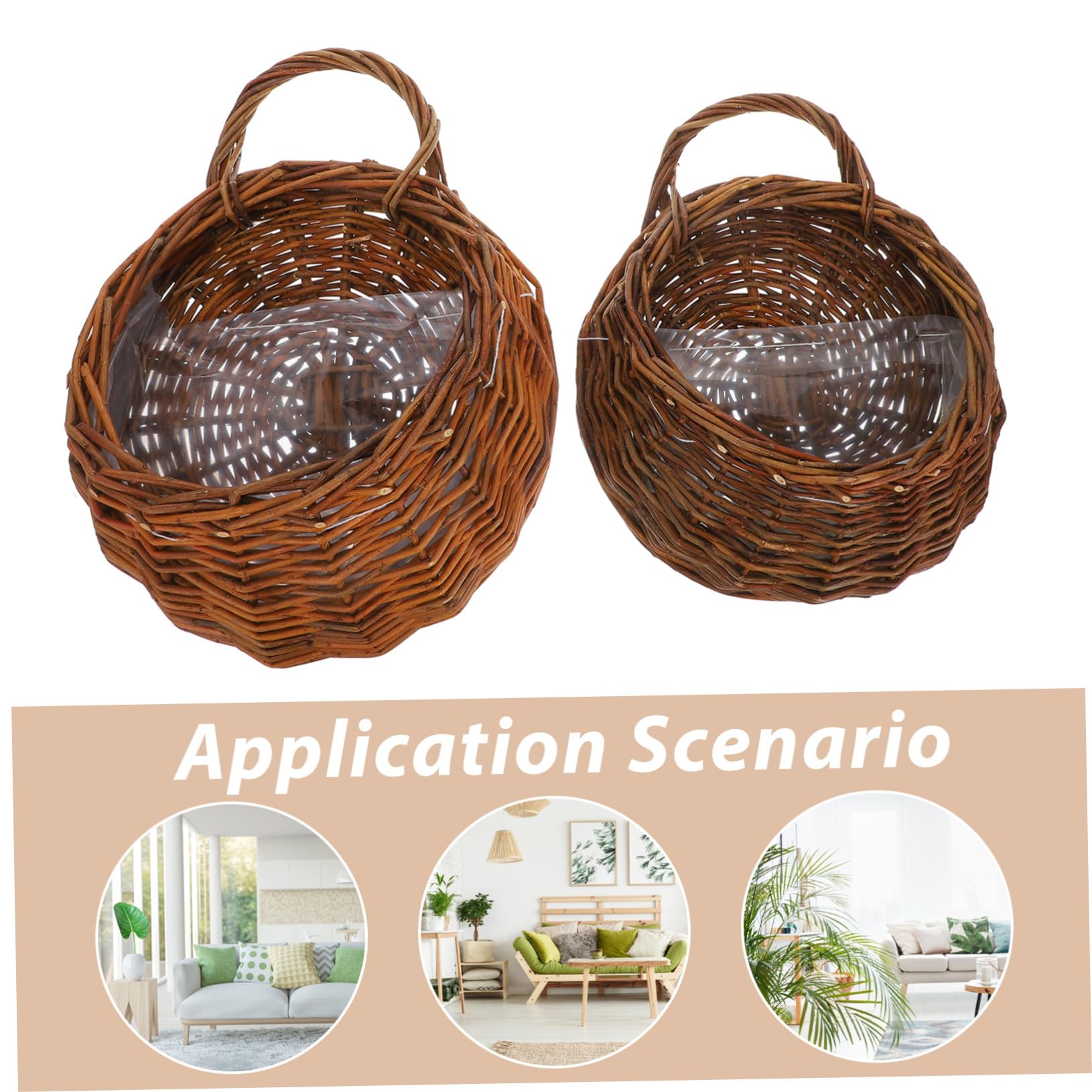 2 Stück Handgewebter Rattan Wandblumenkorb Hängender Blumentopf Für Wanddekoration Leicht Für Garten Und Balkon