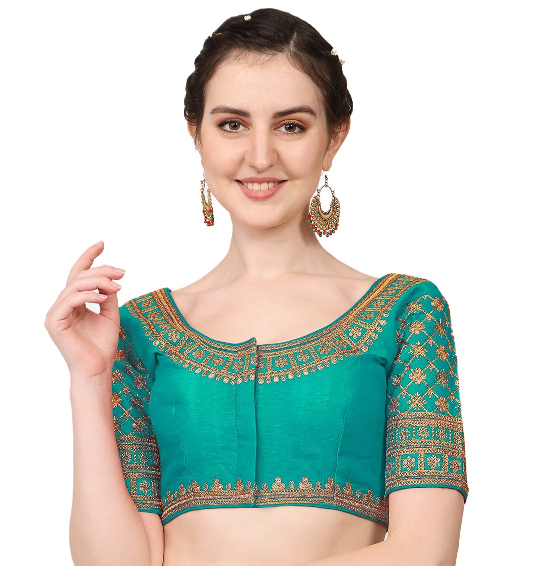 Pujia Mills Women's Silk Floral Half Sleeve Regular Blouse (Rasiya Rama 38)