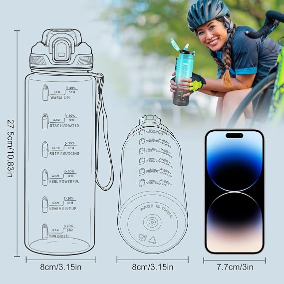 SEASEVEN Sports 1L Water Bottle with Straw for Gym,Office(Black-Orange) | Drinks Bottle,1 Litre Water Bottles with Time Markings,Girls Boys Waterbottle Leak-Proof & Bpa-Free for Outdoo