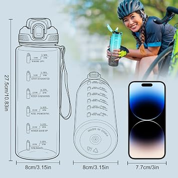SEASEVEN Sports 1L Water Bottle with Straw for Gym,Office(Black-Orange) | Drinks Bottle,1 Litre Water Bottles with Time Markings,Girls Boys Waterbottle Leak-Proof & Bpa-Free for Outdoo