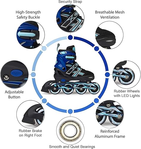 Miniatura 7 de Xino Sports Patines en línea para niños y niñas  Patines ajustables con ruedas iluminadas LED  Patines juveniles para interiores y exteriores
