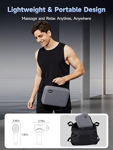 Miniatura 6 de Pistola de masaje de tejido profundo con cabezal de calor, masajeador de espalda muscular de mano con funda de transporte, pistola masajeadora