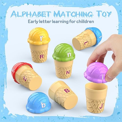 Miniatura 2 de Juguetes de aprendizaje de helado del alfabeto, clasificación de color del alfabeto ABC, juguetes Montessori de cognición fónica para niños