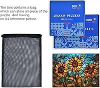 Vista 7 de Rompecabezas de girasol de estilo retro, material compuesto de madera de papel Zcon bolsa de almacenamiento e imagen de referencia fácil de resolver