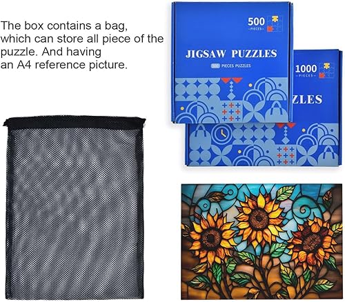 Miniatura 7 de Rompecabezas de girasol de estilo retro, material compuesto de madera de papel Zcon bolsa de almacenamiento e imagen de referencia fácil de resolver