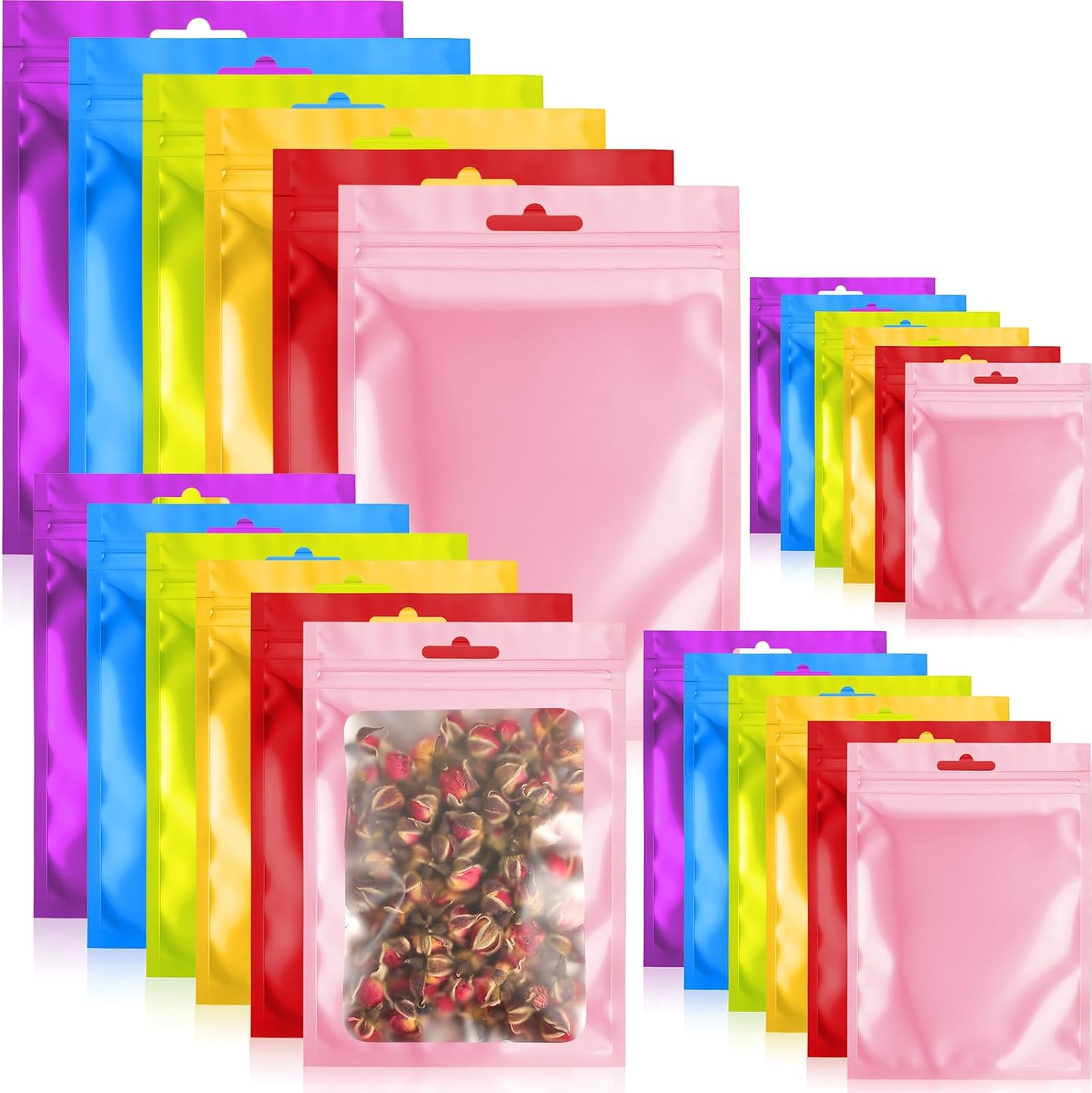 Zonon 120Pcs Sealable Bag, 3" X 4", 4" X 6", 5" X 8", 6" X 9", Matte Color