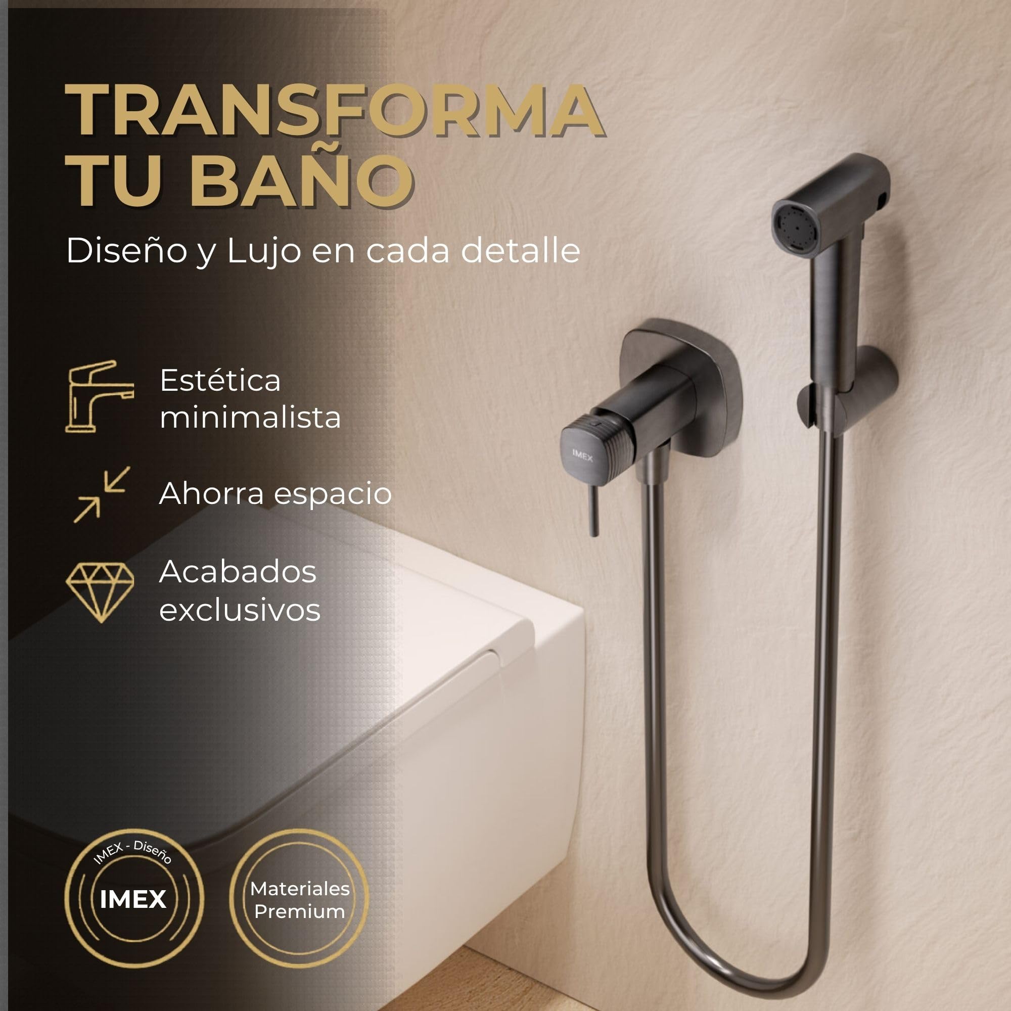 IMEX Bidet prysznic z ciepłą i zimną wodą, czarny | Bidet wbudowany kran do WC Black Gun Metal, higieniczna pojedyncza rączka prysznicowa do toalety, zamiennik kranu bidetowego, seria Firenze