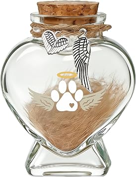 Pet Memorial Bottle for Dog or Cat Hair,Fur Keepsake for Pet Loss | Heart-Shaped Glass Memorial Keepsake for Pet Hair, Cat Memorial Gift with Sympathy Card, Dog Fur Keepsake, Pet Memorial Urn