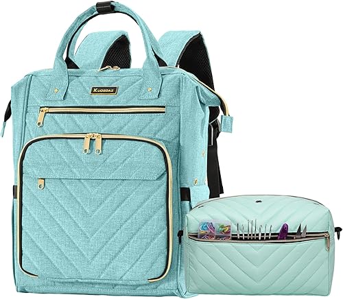 Vista 42 de Mochila para tejer, bolsa de ganchillo, organizador de hilo con puerto de carga USB, regalos de Navidad, bolsa de almacenamiento de punto de viaje