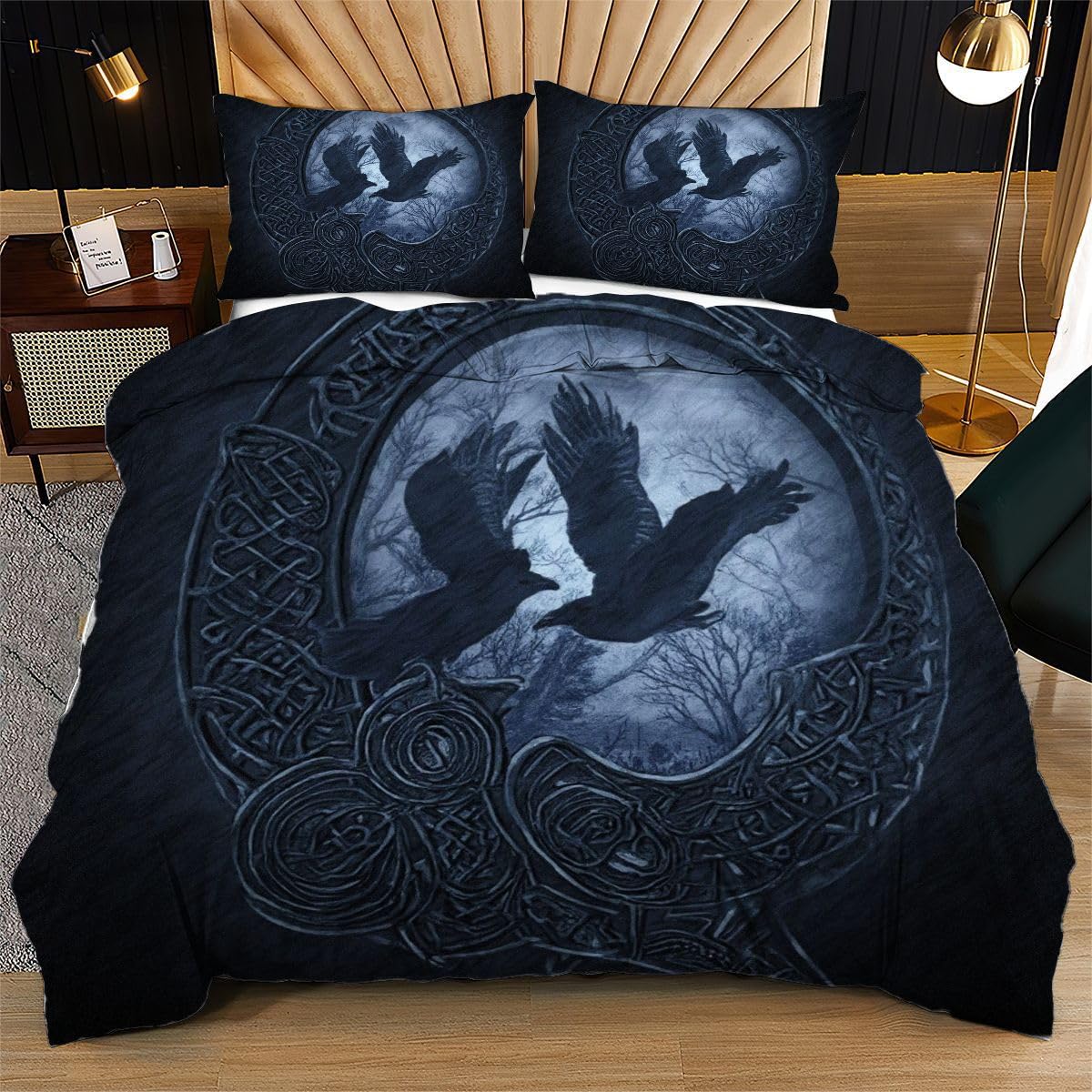 Housse de couette 240x260 aigle noir facile à enfiler sans repassage