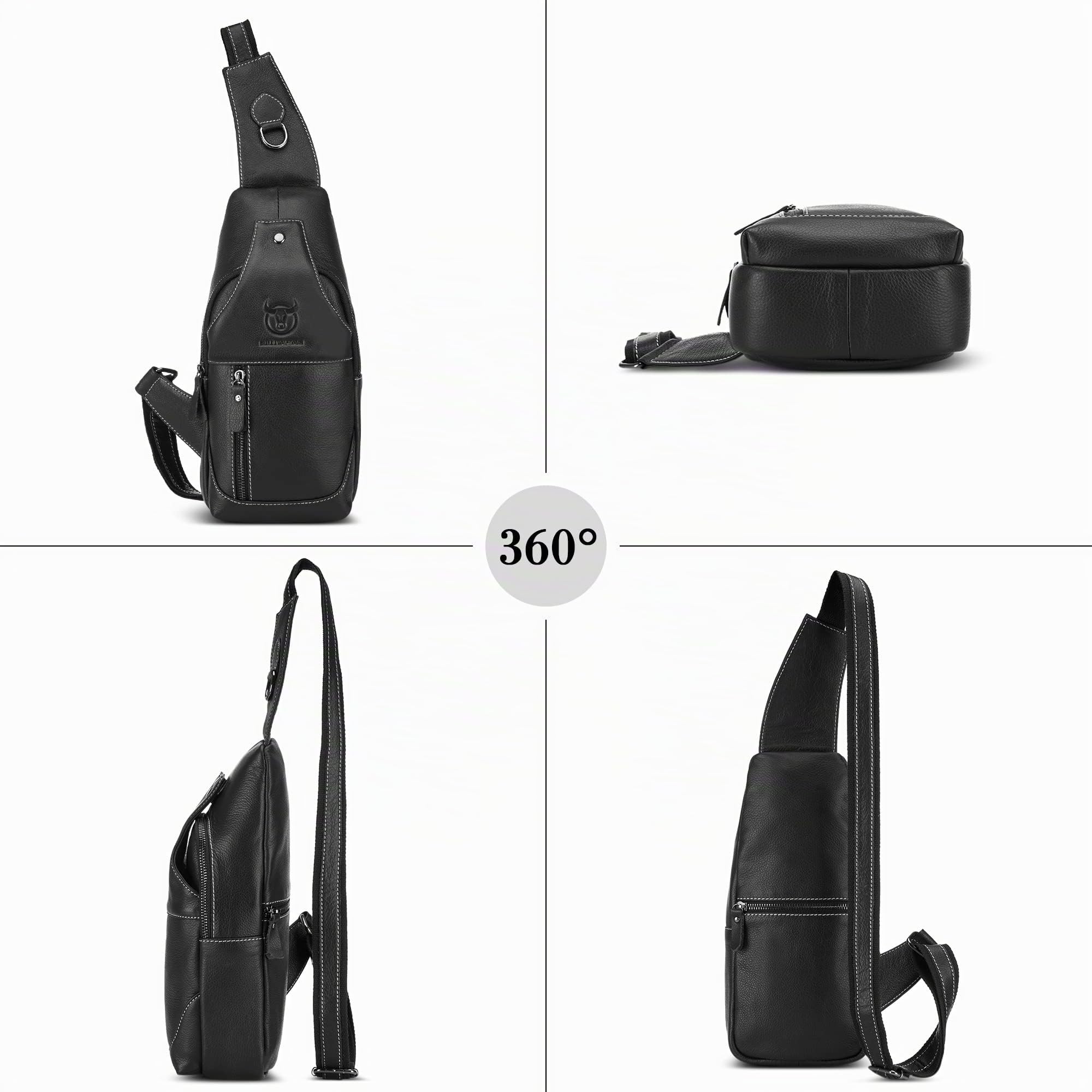 VARLIVOO Retro Bolsos de Hombro para Hombre Sling Bag con USB Port Bolsos Cruzados Bandolera Bolsa de Pecho Crossbody Bolsa Viajar Negocio Sling Backpack Impermeable Cuero Negro