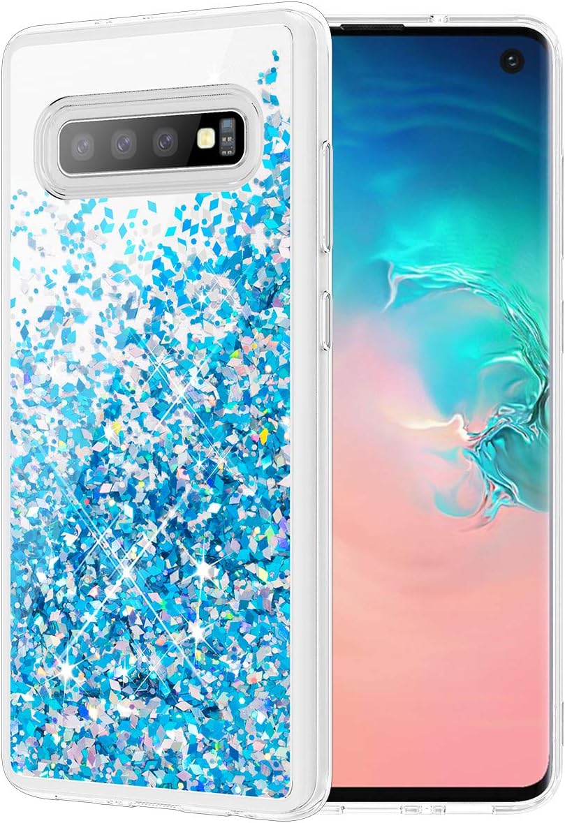 Caka Case for Galaxy S10 Glitter Case Liquid Series Luxury Fashion Bling Flowing Liquid Floating Sparkle Glitter Soft TPU Case for Samsung Galaxy S10 (Blue)