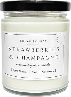 Strawberries & Champagne Luxury Coconut Soy Wax Blend Candle | 9 oz Non-Toxic Vegan House Warming New Home Holiday Summer Fall Tropical Wedding Luxe Gift