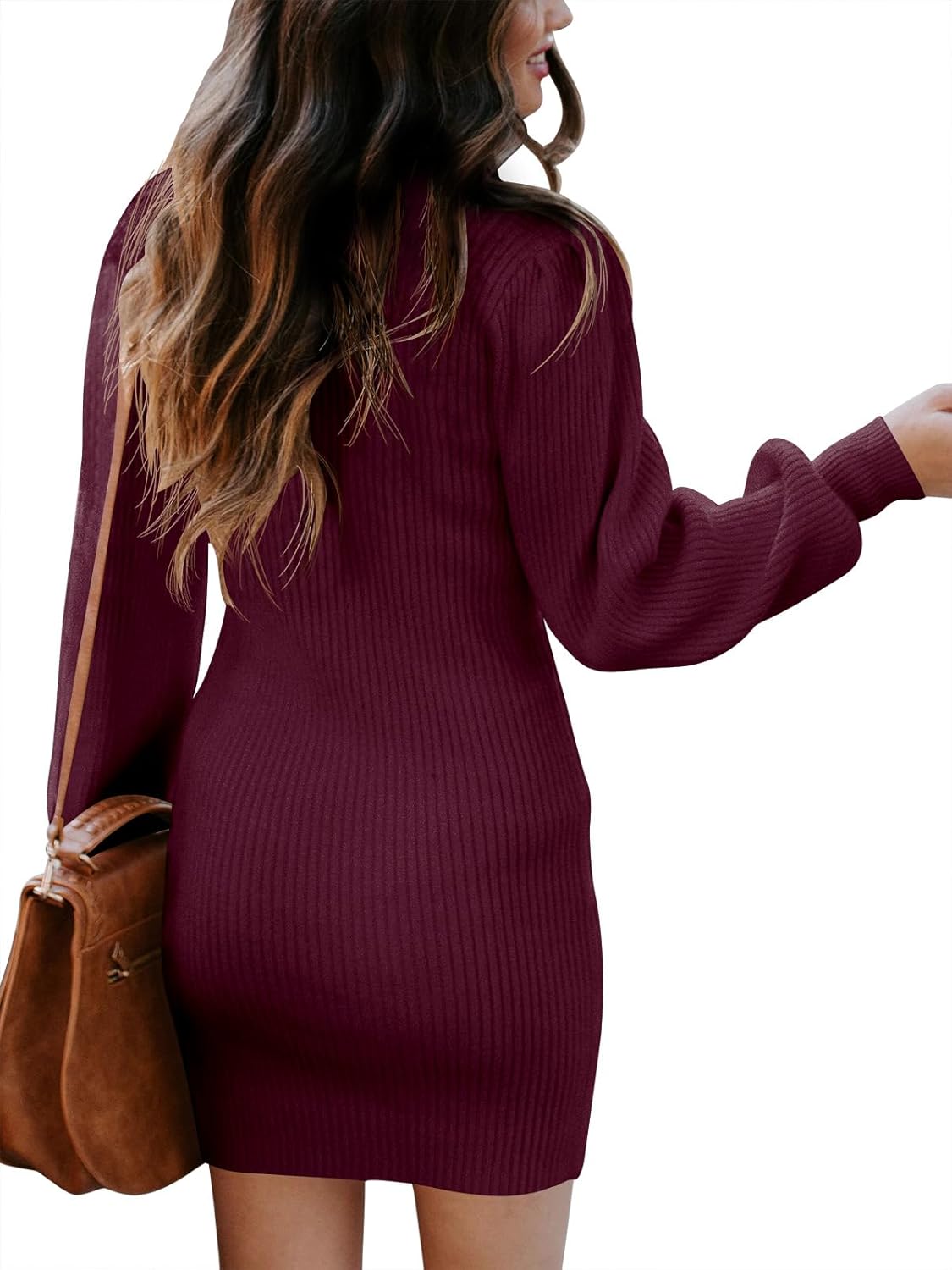 ANRABESS Women Long Sleeve Turtle Mock Neck Rib Knit Stretch Slim Fitted Bodycon Sweater Mini Short Dress 2025 Fall Outfits - Image 3