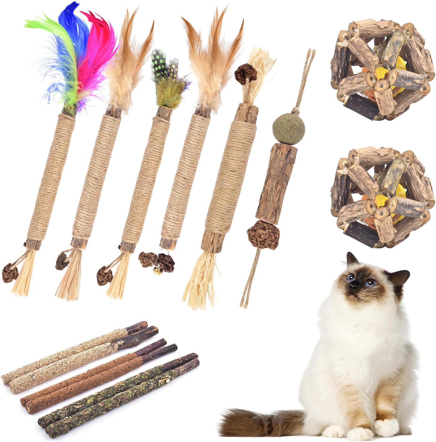 TINDTOP Cat Chew Toys, 24 Pack Sticks + 2 Pack Cage Balls image 3