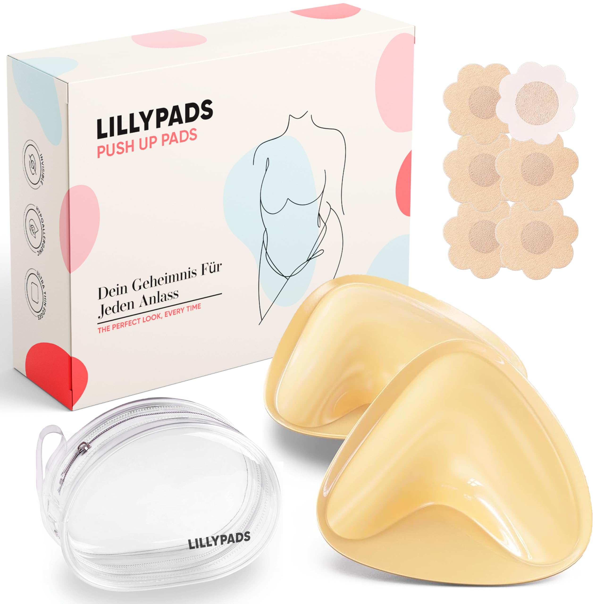 Lillypads® Push Up Pads – Selbstklebende BH Einlagen für Push-Up Effekt – Klebe BH - Wiederverwendbare BH Klebepads für große & kleine Brust – Sticky Bra Silikon Pads - Größe S
