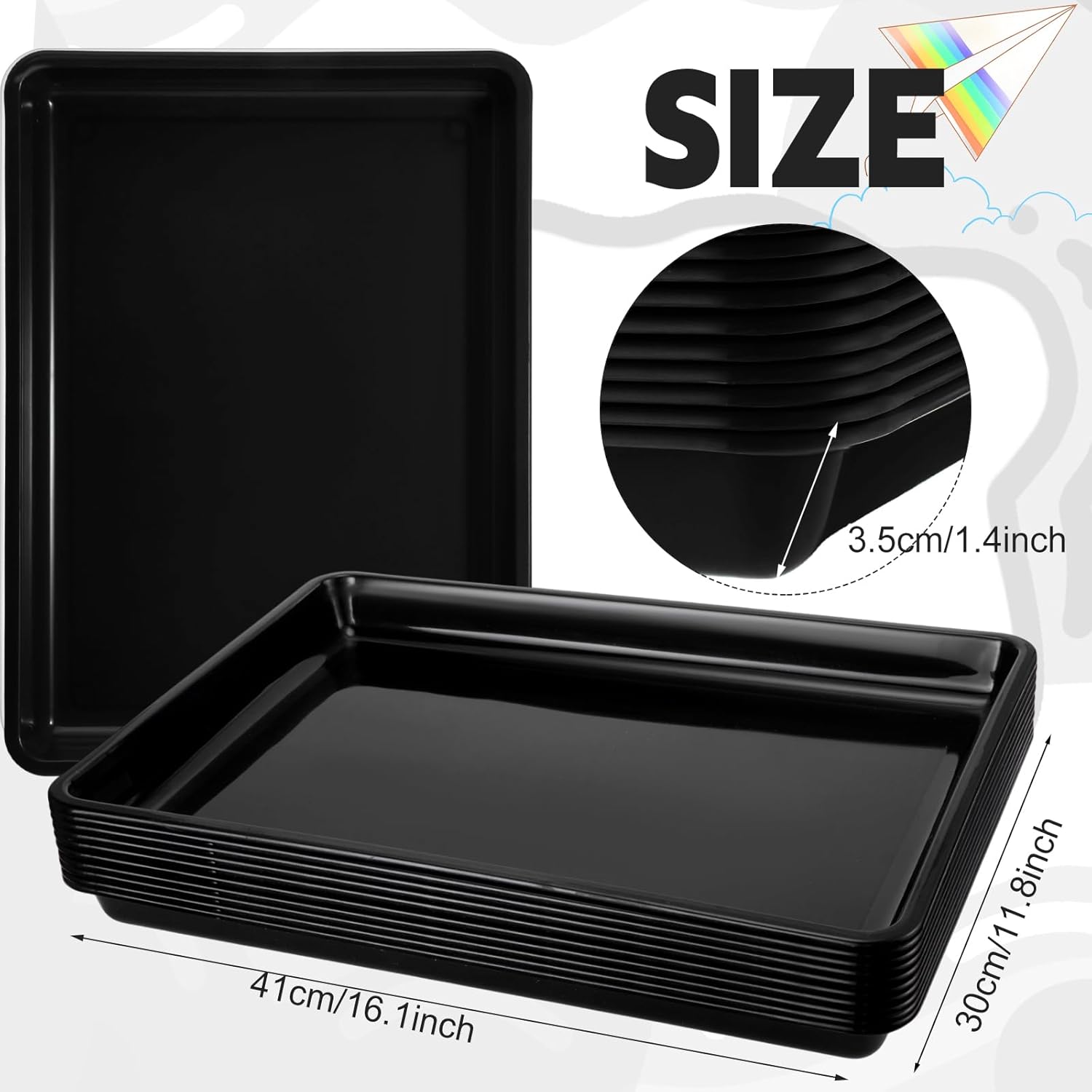 Hoteam 10 Pcs Flat Storage Organizer Tray Bin Letter Size Paper Tray for Classroom Plastic Stackable File Organizer for School Office Teacher Book Organization(Black,16.14 x 11.81 x 1.38 Inch)