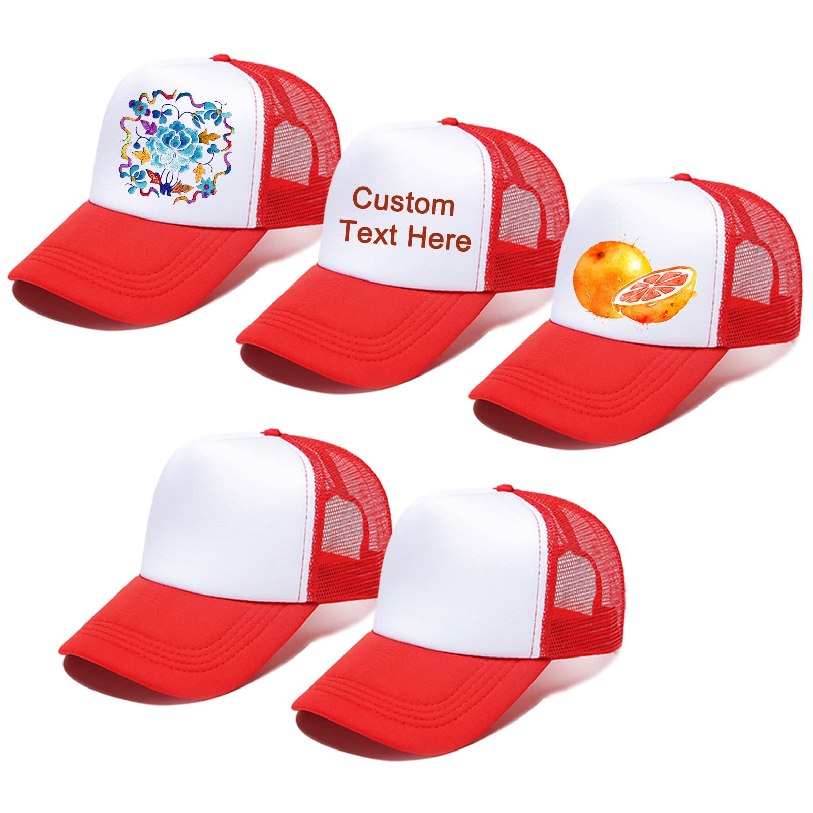 5 Pack Unisex Sublimation Mesh Baseball Trucker Hat Adjustable Plain Blank Baseball Cap Colored DIY Dad Sun Hat for Sports