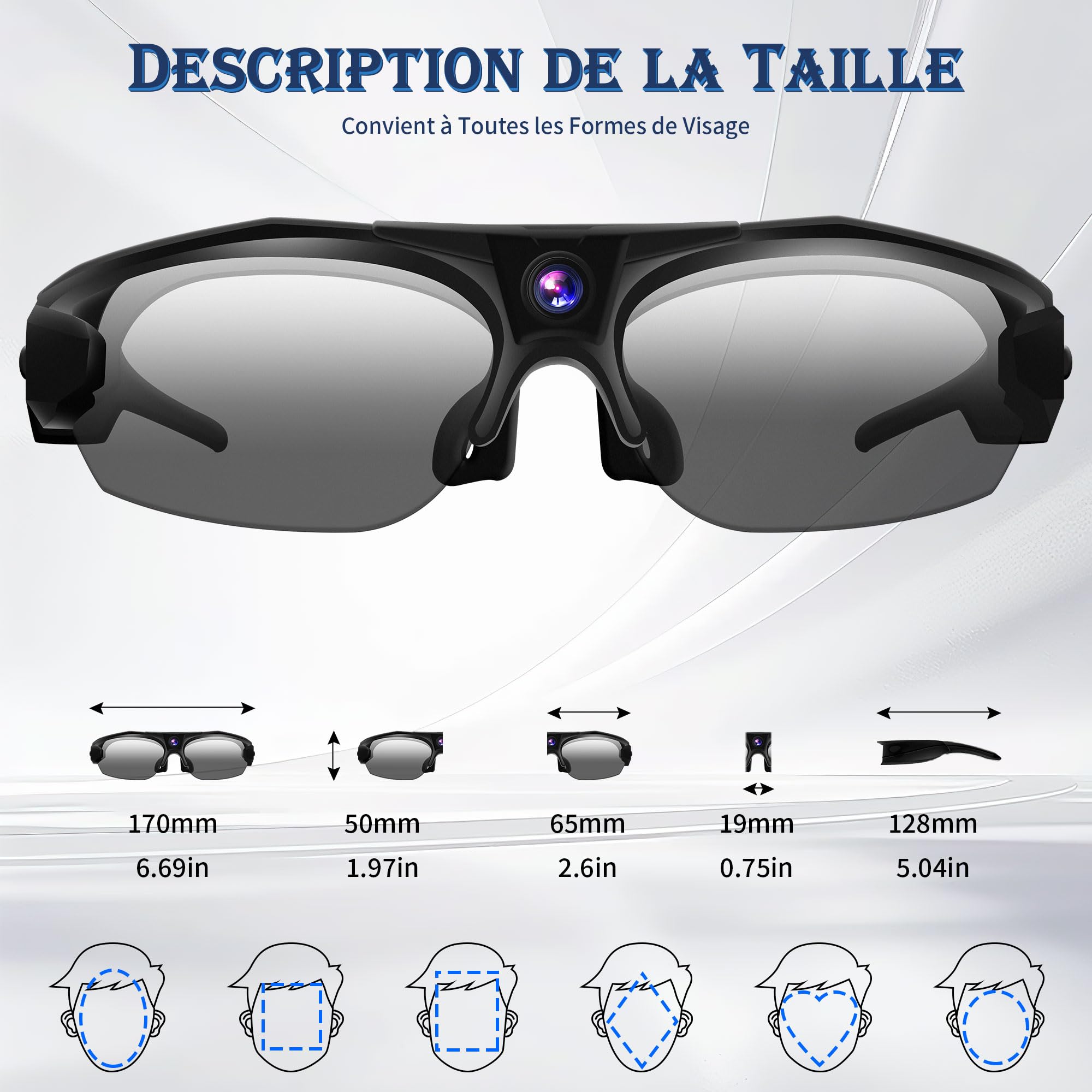 UYIKOO Camera Espion WiFi, Mini Lunettes de Soleil Caméra Cachee 1080P HD, Video Caméra Sport sans Fil Visualisation et Enregistrement de Vidéos par APP avec Protection UV