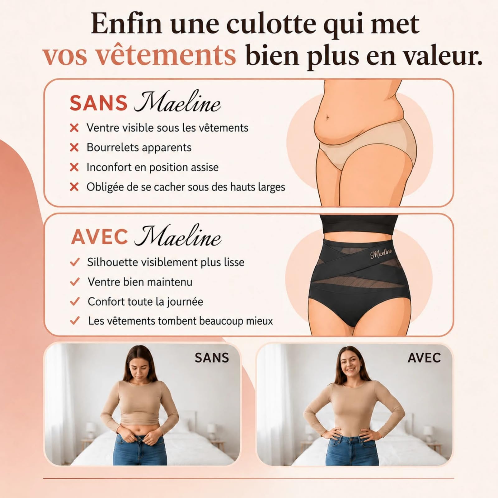 MEIION Maeline Culotte Gainante Taille Haute-Maintien Ventre Plat