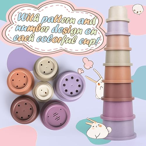 Miniatura 2 de SKYWHALE 8 tazas apilables para conejos, juguetes apilables de conejo, de plástico natural de caña de azúcar para anidar mascotas, chinchilla,