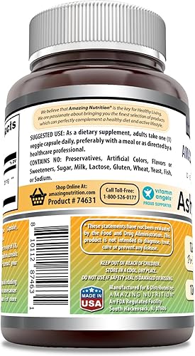 Miniatura 5 de Amazing Formulas Suplemento de extracto de Ashwagandha  125 mg por porción  Cápsulas vegetales  Sin OMG  Sin gluten  Fabricado en Estados Unidos (60