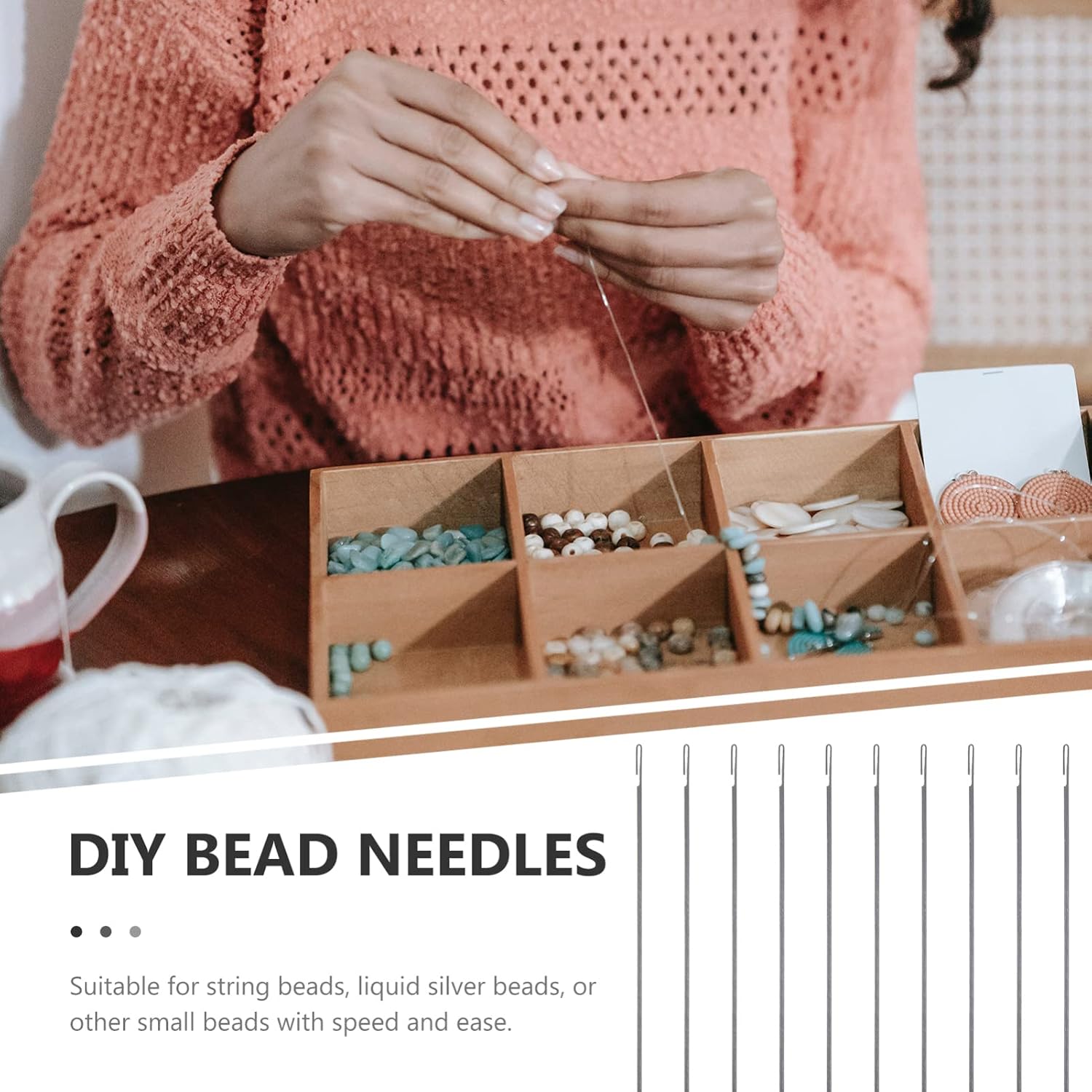 VICASKY 10pcs Beading Needles Set,Stainless Big Eye Beads Needles Opening Seed Beads Needles Easy Threading Sewing Needles for Bracelet Necklace Jewelry Making