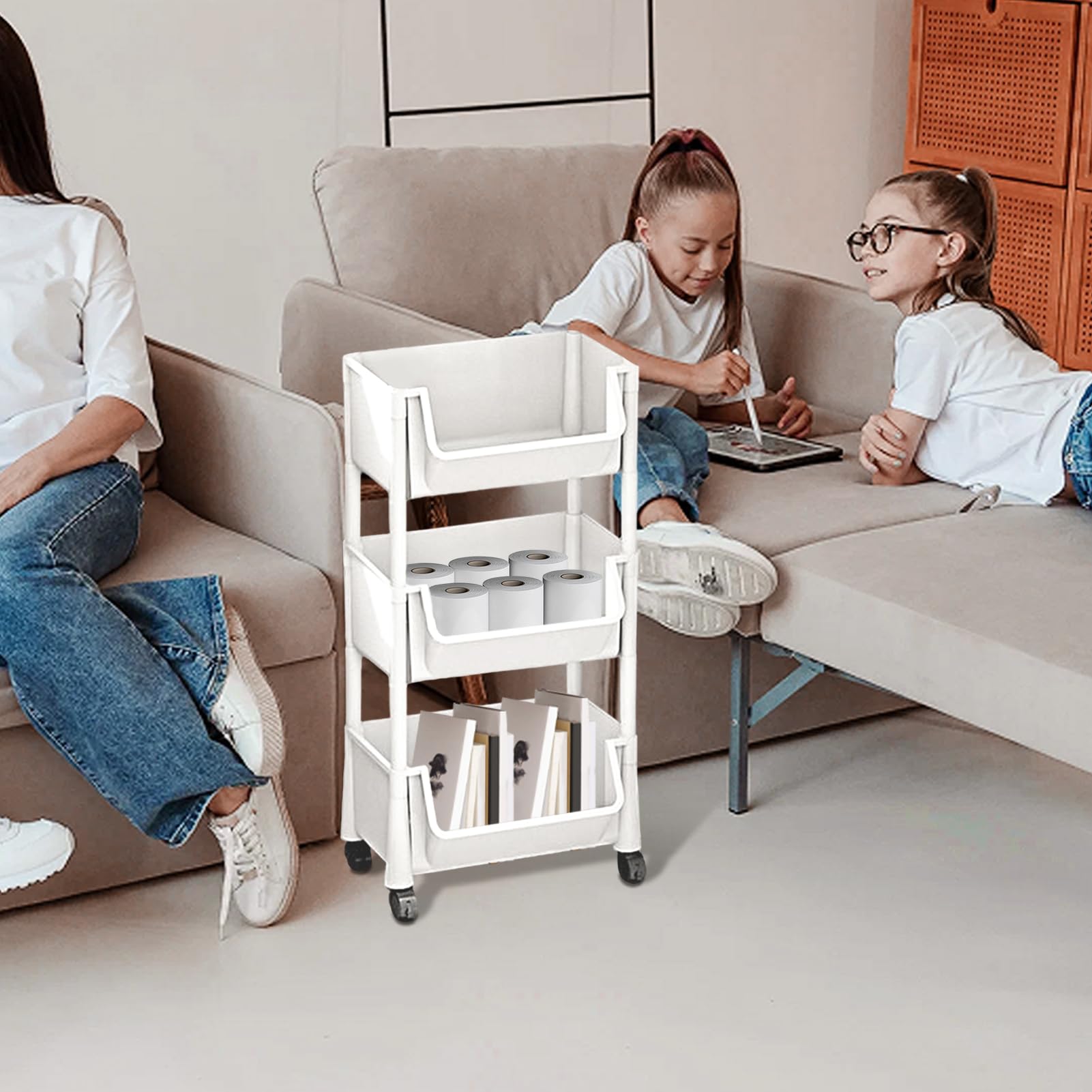 Chariot à livres à roulettes | Chariot de rangement de livres multi-couches | Chariot d'organisation multifonction pour chambre d'enfant, salon, papeterie et jouets
