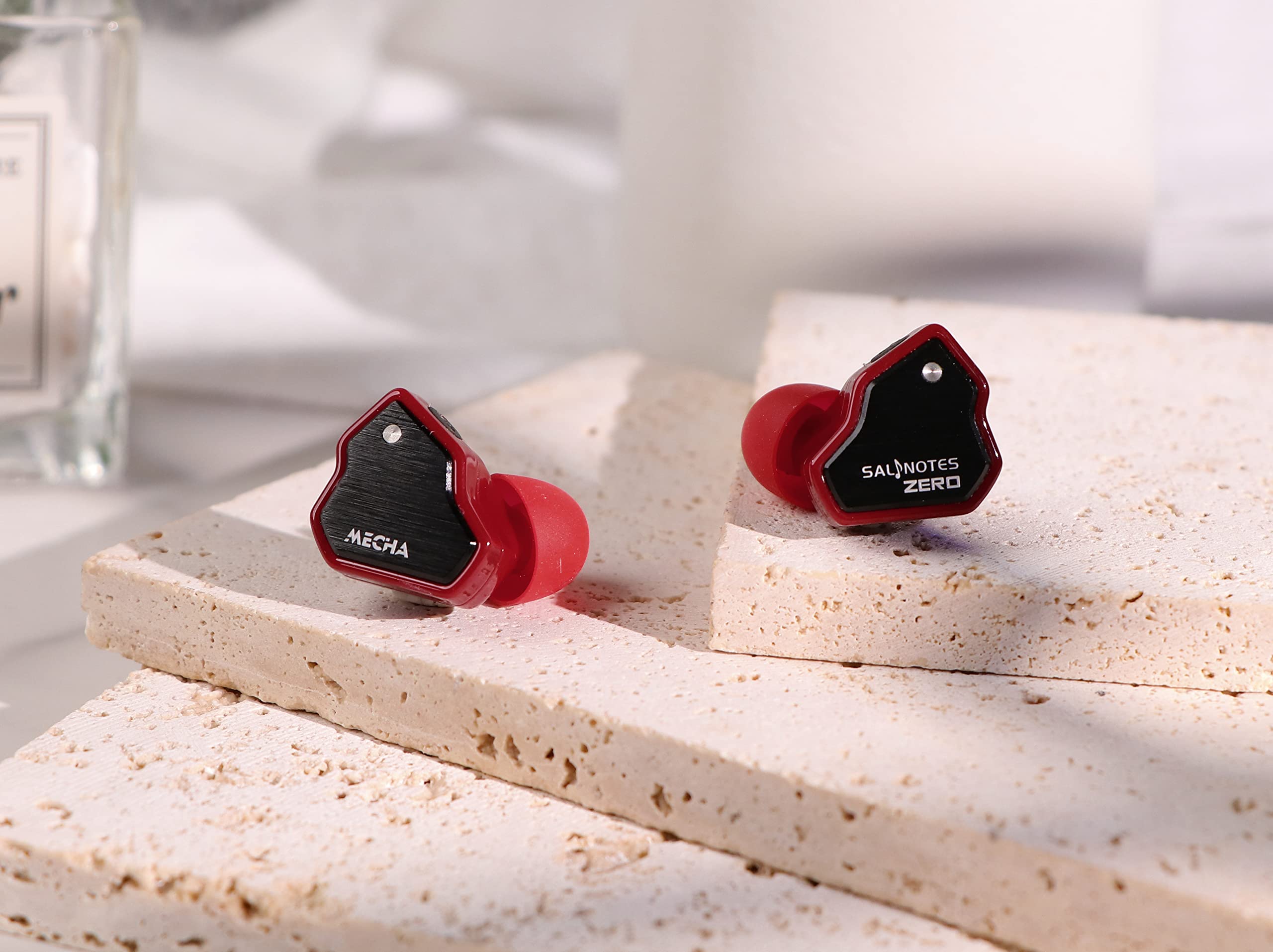 Linsoul 7Hz Salnotes Zero HiFi 10mm Micrófono intraural dinámico IEM con diafragma Compuesto de Metal, Placa Frontal de Acero Inoxidable, Cable OFC de 2 Pines (Rojo, con micrófono, Tipo C)
