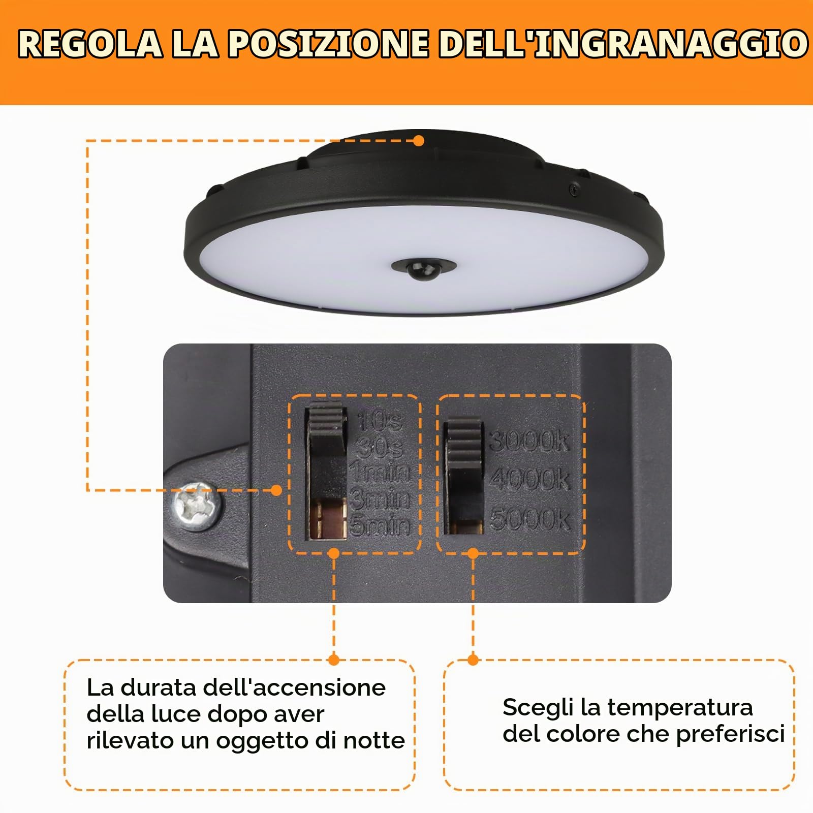 15W Plafoniera Esterno con Sensore Movimento, Diametro 30 cm, Radar Crepuscolare, CCT Regolabile 3000K-5000K, 2100LM LED Bagno Soffitto, IP65 Impermeabile, Soggiorno Bagno