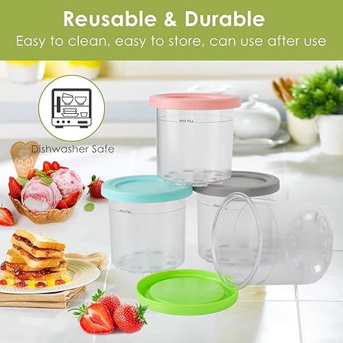 Miniatura 4 de Paquete de 4 recipientes de pinta de helado, repuesto para pintas y tapas de crema ninja, compatibles con máquinas de helado de crema serie NC299AMZ