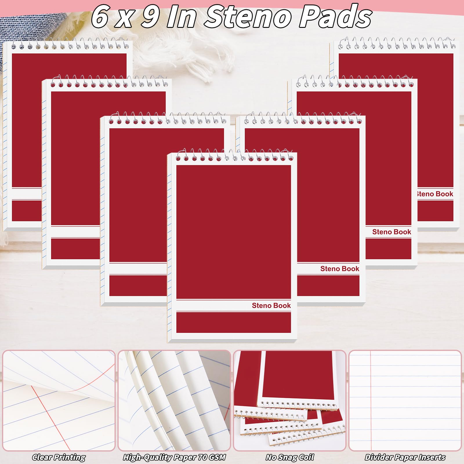 Confezione da 16 blocchetti Steno da 15,2 x 22,9 cm, con parte superiore a spirale, 60 fogli di carta da scrittura con regole Gregg, quaderni per studenti, insegnanti, uomini, donne