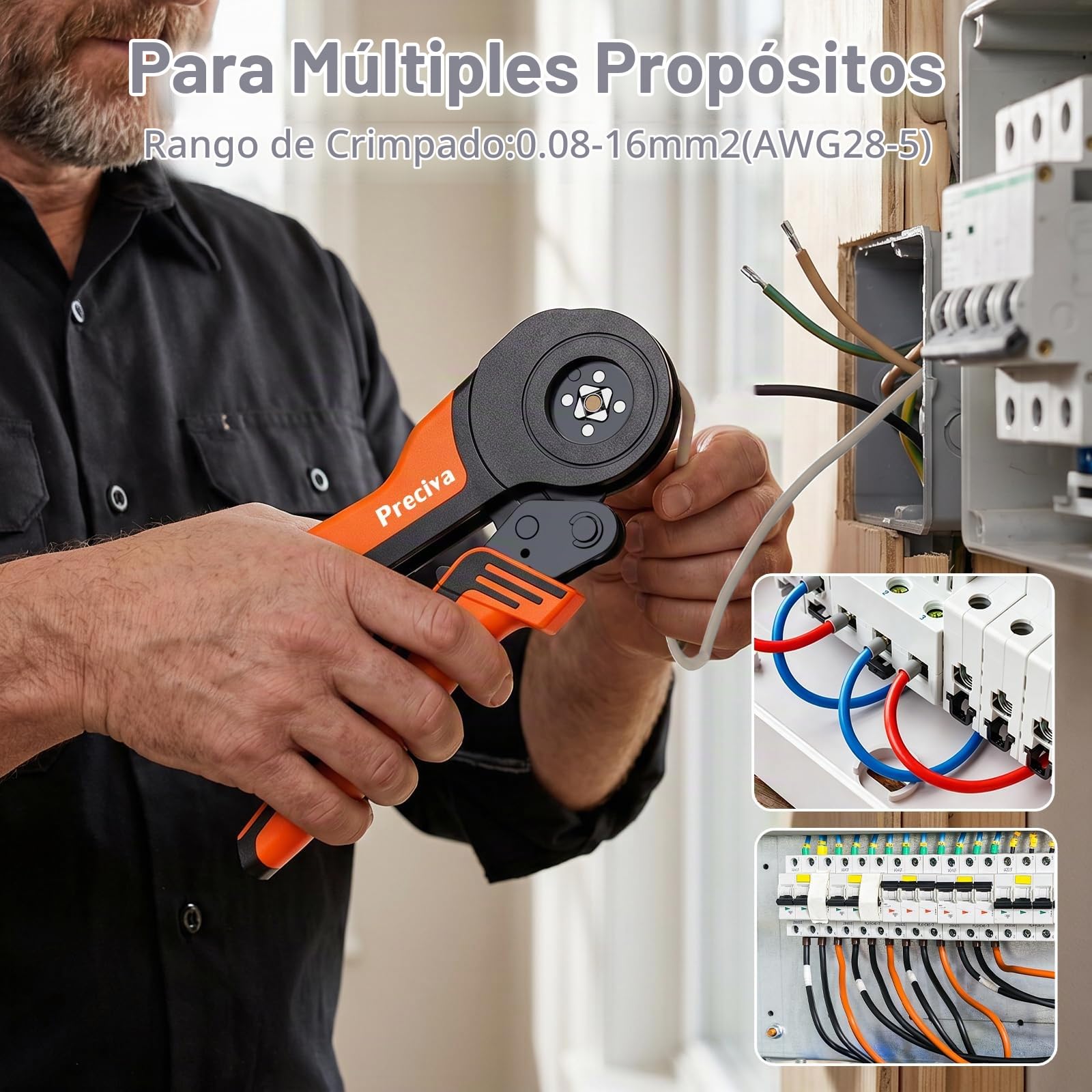Kit de Crimpadora con 1400 Conectores, Alicates de Terminales AWG 28-5, Juego de Prensa de Cable Ajustable 0.08-16mm², Herramienta de Crimpado para Conectores de Cable