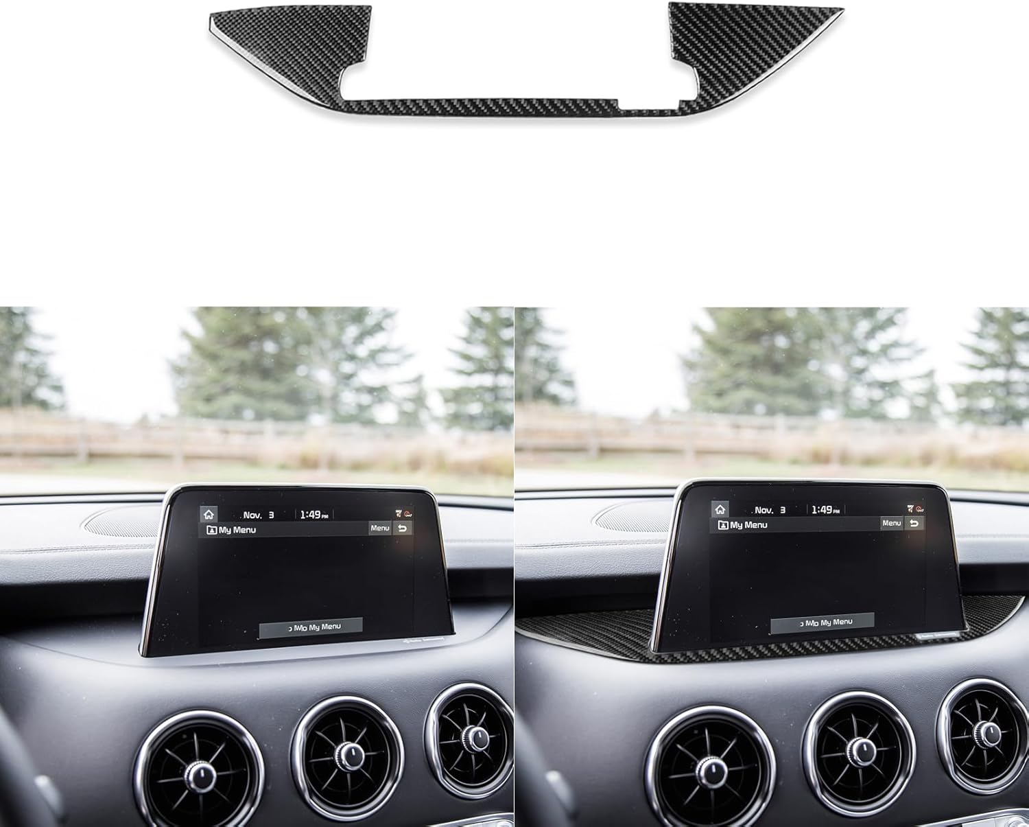 Real Soft Carbon Fiber 8 Inch Navigation Screen Base Protector LED Panel Trim Sticker Compatible with KIA Stinger 2019 2020 2021 2022 2023 Auto Interior Accessories Black 1pc(Type B)