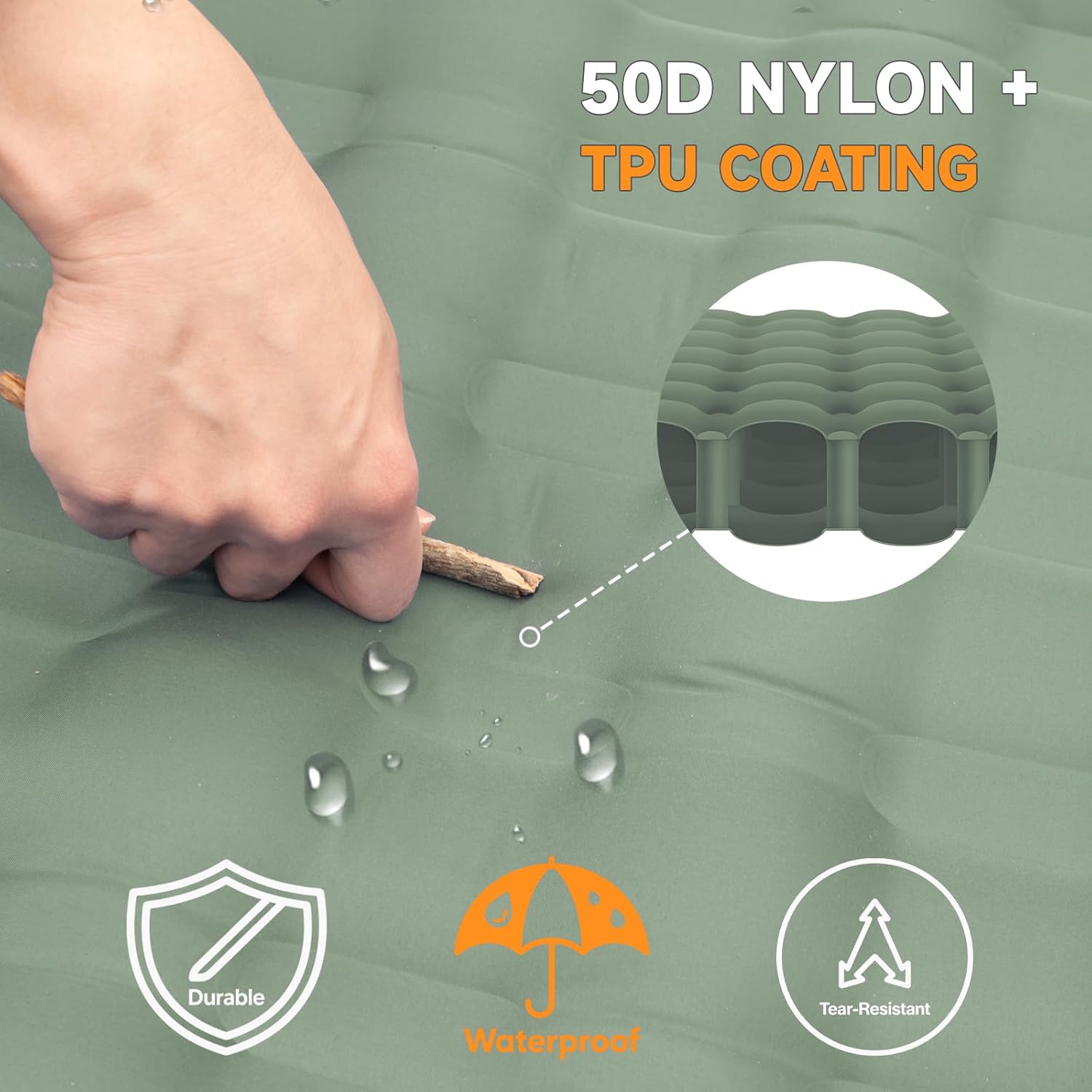 Camping Sleeping Pad, 6" Extra Thick Sleeping Mat with Pillow Built-in Foot Pump, 32.7" Extra Wide Inflatable Sleeping Pads Compact for Camping Backpacking Hiking Traveling Tent (Green)