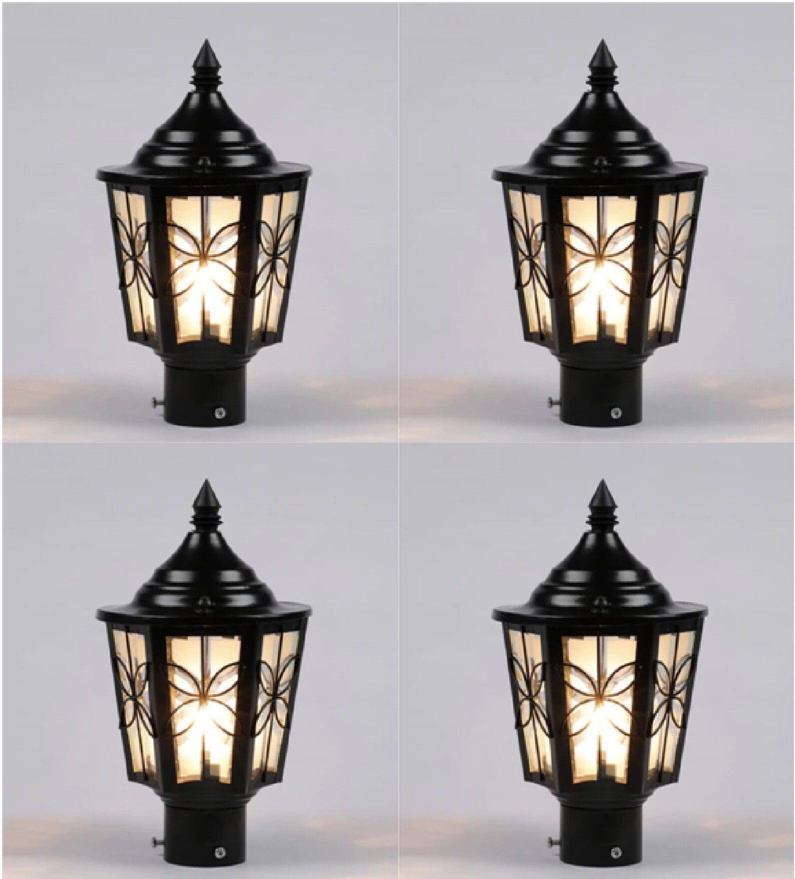 Black Iron Glass Fixed Gate Light Pack of 4 | Outdoor Garden Roof Entrance Lamp | Weather-Resistant Durable Exterior Fixture-picture-11
