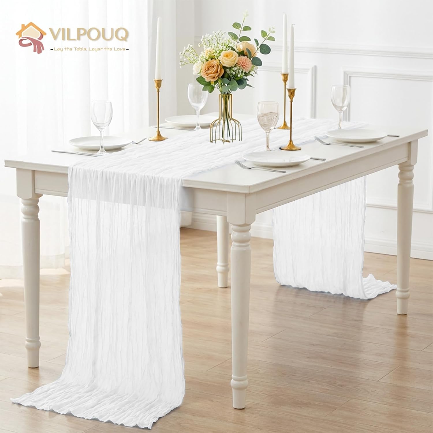 10 Pack White Cheesecloth Table Runner 21x120 Inches Boho Gauze Table Runners, Rustic Semi Sheer Cheese Cloth Fabric for Easter Spring Wedding Party Baby Shower, Long Vintage Table Runner for Dining