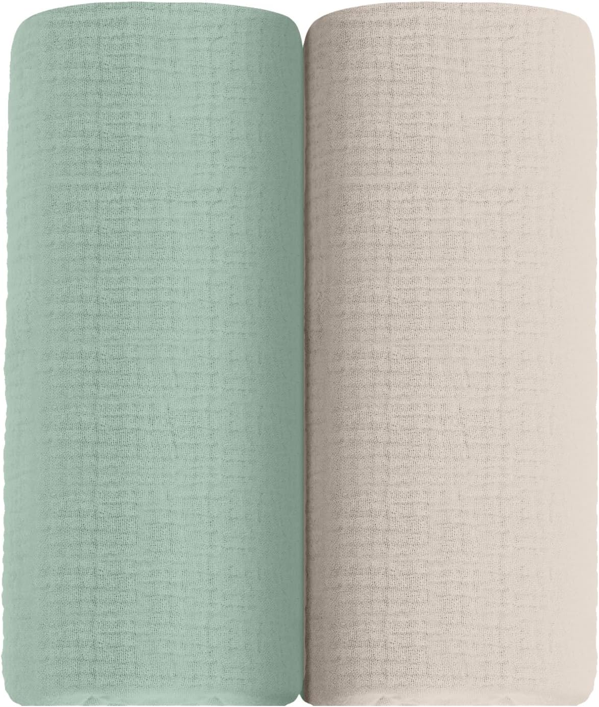 meowcards Muslin Swaddle Blankets for Baby, Unisex Baby Boys Girls Essentials, Large 47 x 47 inches, Boho Receiving Blankets Newborn Registry Must Haves (Beige & Sage, Printed)