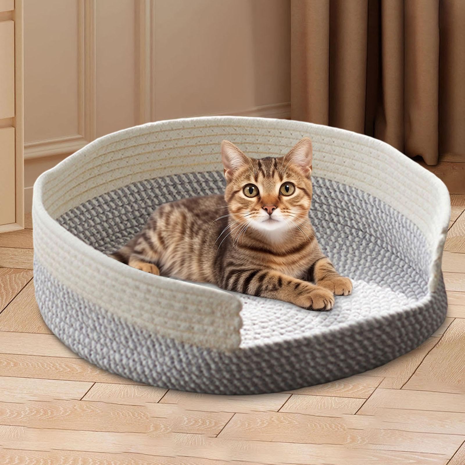 MagiDeal Corde Lit de Chat tissé Basket Chaton lit grincement Griffes hremptable pour Chats Portables lit de Chat gratteur pour Animaux de Compagnie Chats, Vert Blanc