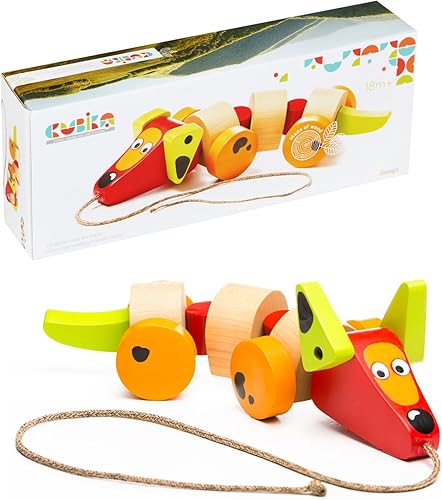 Cubika Perro de salchicha de madera para caminar  Juguete para niños pequeños de 1 a 3 años  Inspirado en Montessori, madera certificada FSC,