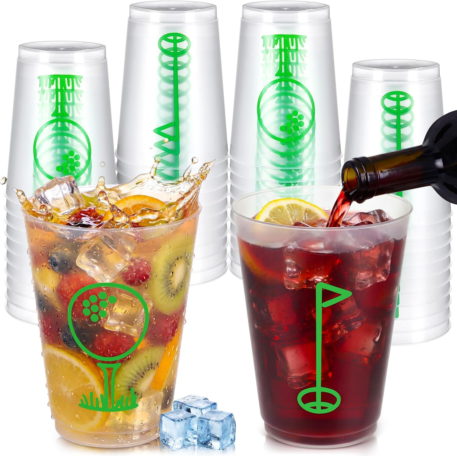 Qinyoung 40 Pcs 16 oz Golf Party Cups Reusable Plastic Clear Frosted Cups Bulk for Sports Golf Birthday Party Supplies Favors Housewarming Gift, Dishwasher Safe