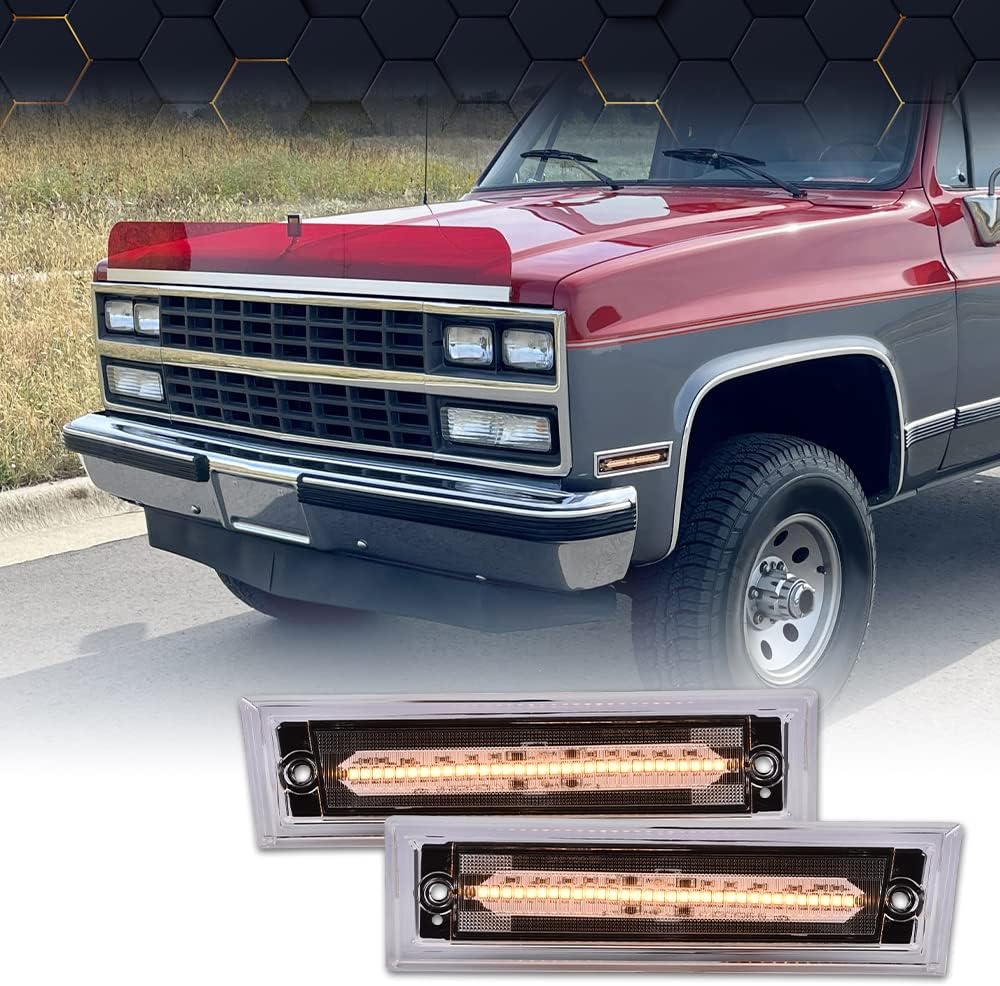 PIT66 LED Clear Front Bumper Side Marker Light Compatible with Chevy C10 C20 C30 1981-1991/ GMC JIMMY_(FULLSIZE) 1982 White 12 V GM2550115, GM2551107