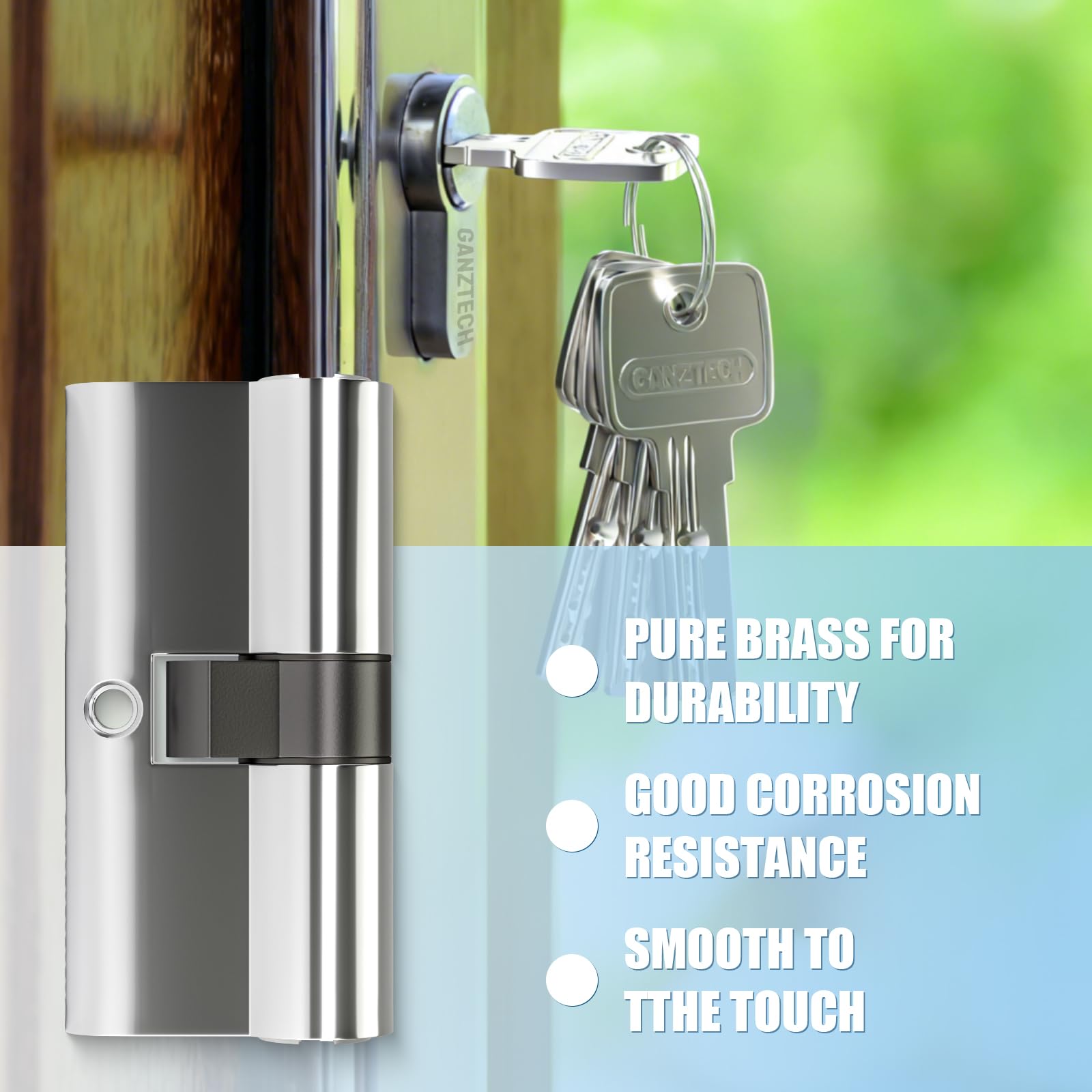 40/40 (80mm), Serratura a botte Cromatura, chiave con 8 chiavi punzonate orizzontali, Serratura a cilindro europeo in Lega di alluminio, Stabile sicuro per porte in legno, composite e UPVC