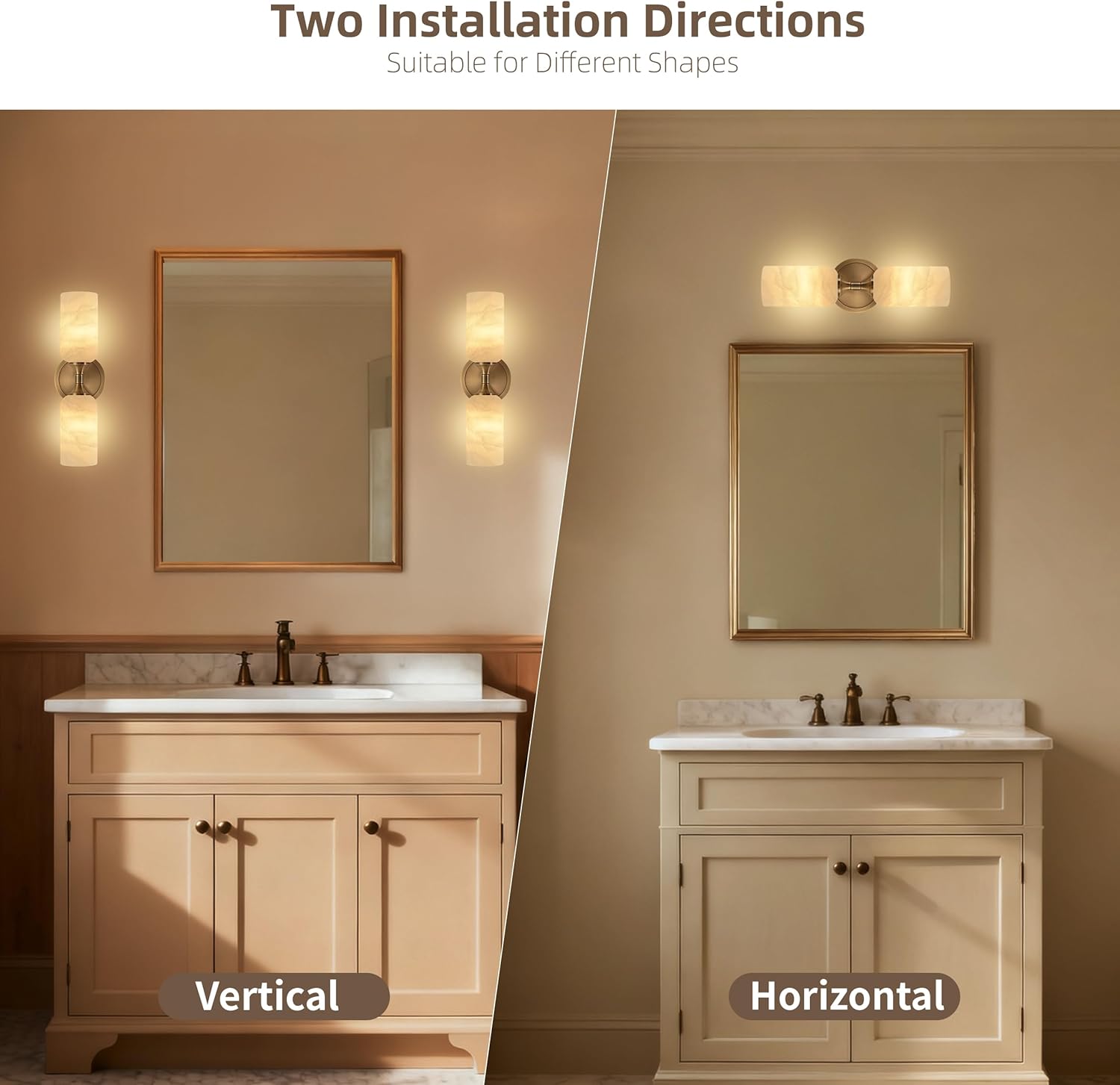 14.4in Alabaster Wall Sconce, Gold Sconces with Spanish Marble, Modern Brass Wall Mounted Lamp, Hardwired LED Wall Lighting for Bathroom Bedroom Living Room Staircase Hallway Dining Room