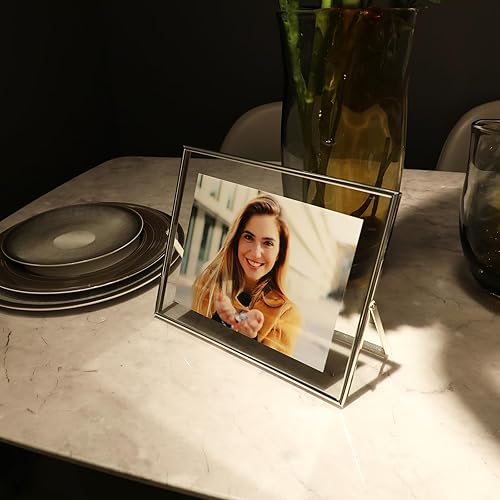 Miniatura 5 de Marco flotante plateado, 8 x 10 pulgadas, horizontal, para fotos de 7 x 9, 6 x 8, 5 x 7, marcos de fotos de metal de mesa, elegante para cumpleaños,